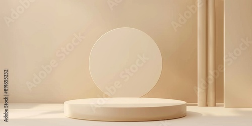 Elegant Abstract Beige Product Podium: Cylindrical Design Elements for Cosmetics and Beauty Marketing. Sophisticated Stage Background for End-of-Season Promotions. Minimalist 4K High-Resolution Displa