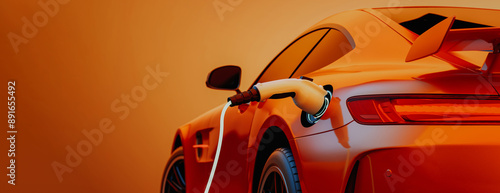 EV Electric car silhouette with low battery charging at electric charge station. 3d render and illustration.