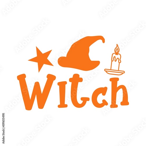 Witch halloween typography clip art design on plain white transparent isolated background for card, shirt, hoodie, sweatshirt, apparel, card, tag, mug, icon, poster or badge