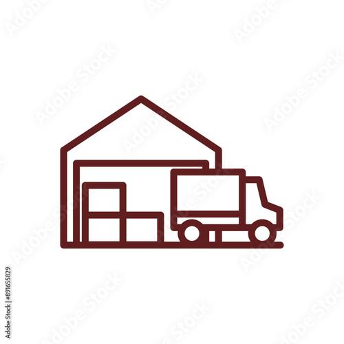 Warehouse Vector Line Maroon Icon Design
