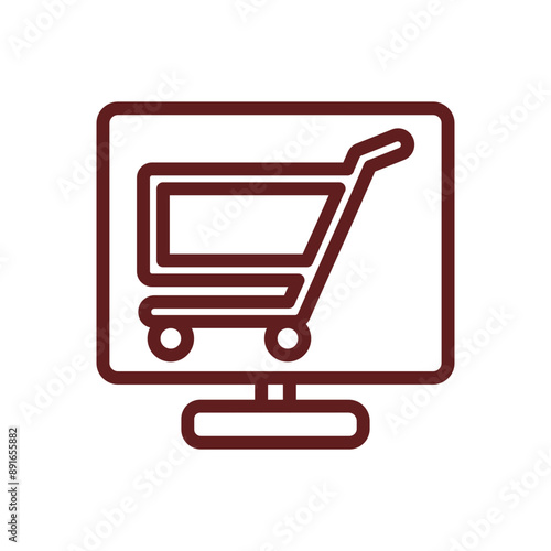 Online Store Vector Line Maroon Icon Design