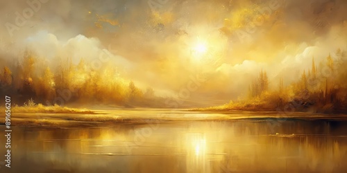 Abstract landscape painting with gold hues blending together to create a serene and luxurious background, abstract, landscape