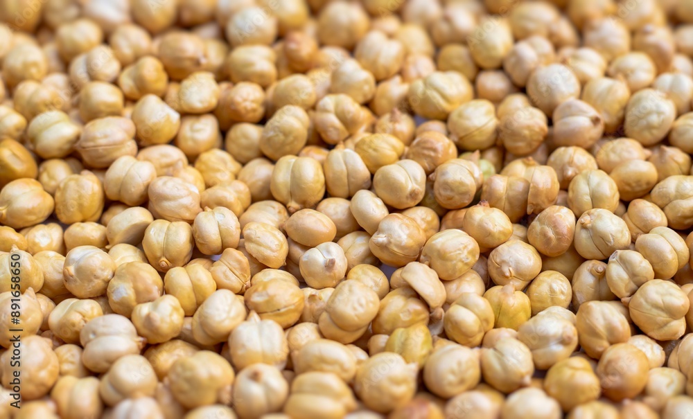 Closeup of Roasted Chickpea or Garbanzo Bean Background in Horizontal Orientation, Also Known as Bengal Gram or Egyptian Pea