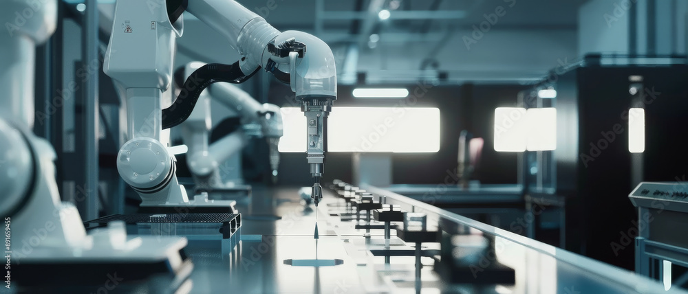 Robotic arms meticulously operate on an industrial line, emphasizing the precision, technology, and efficiency of modern automated manufacturing. Robotic arms meticulously operate on an industrial line, emphasizing the precision, technology, and efficiency of modern automated manufacturing.