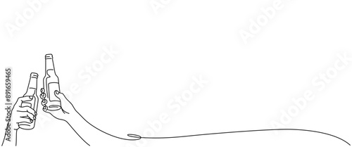 hand carrying beer bottle, line art style. october fest vector elements	