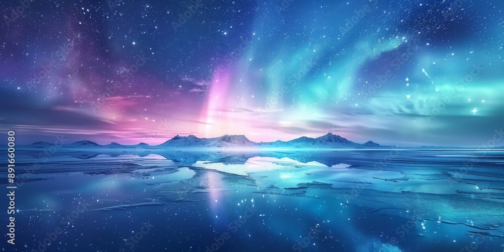 Northern lights, or aurora borealis, illuminating the night sky with vibrant colors and dynamic patterns Northern lights, or aurora borealis, illuminating the night sky with vibrant colors and dynamic patterns