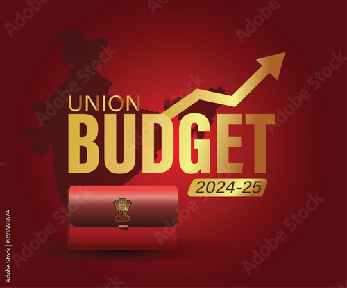 union budget typography with budget briefcase and growth arrow.