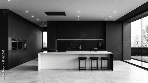 Modern Monochrome: Stylish Minimalist Black and White Kitchen Design with Sleek Lines