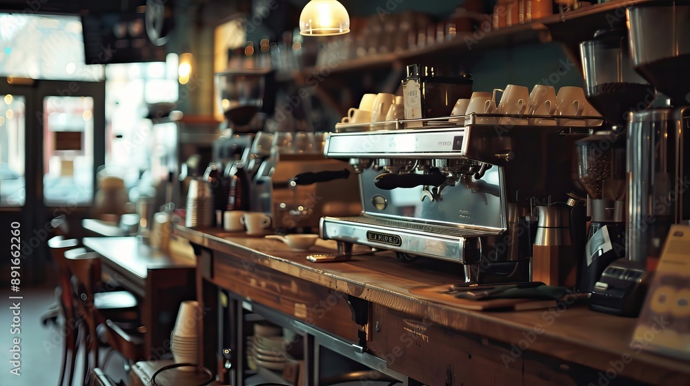 Coffee shop background. Cup of coffee latte on wood bar. Takeaway coffee. High quality AI generated image Coffee shop background. Cup of coffee latte on wood bar. Takeaway coffee. High quality AI generated image