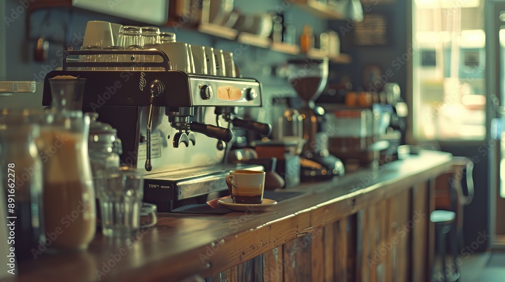 Coffee shop background. Cup of coffee latte on wood bar. Takeaway coffee. High quality AI generated image Coffee shop background. Cup of coffee latte on wood bar. Takeaway coffee. High quality AI generated image