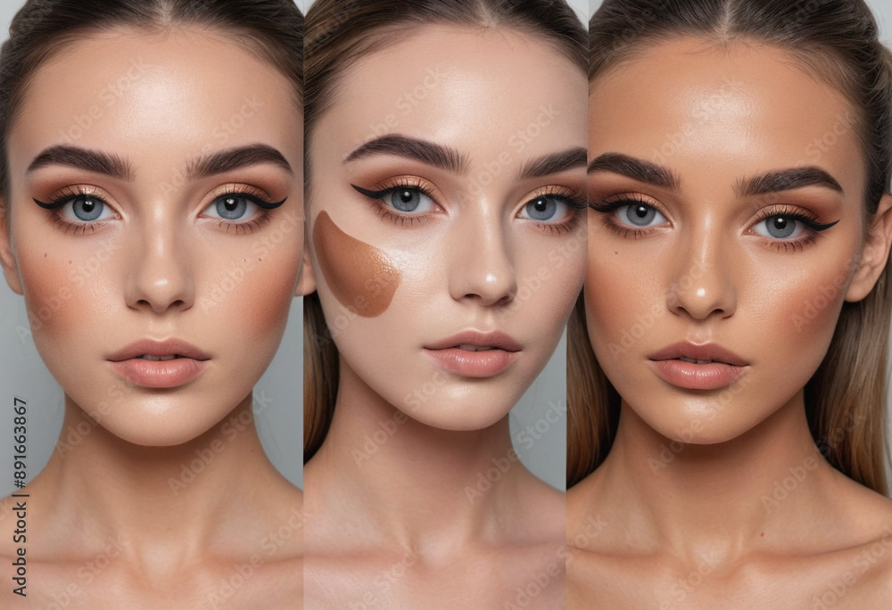 Naklejka premium Influencer recreates a famous painting using makeup on their face. 