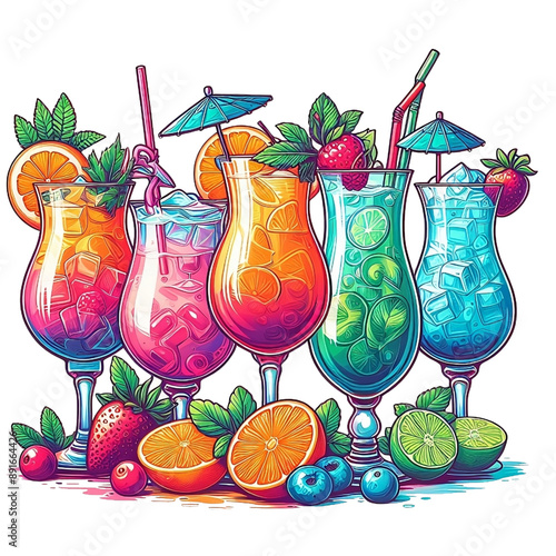 Selection of colorful cocktails vector .
