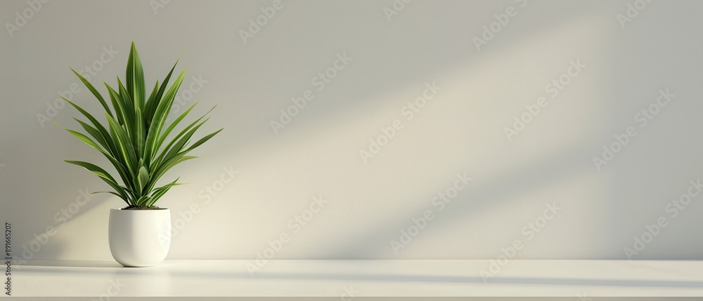 A white wall with a plant in a white pot on it A white wall with a plant in a white pot on it