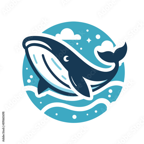 flat vector logo of a whale, flat logo of a whale.
