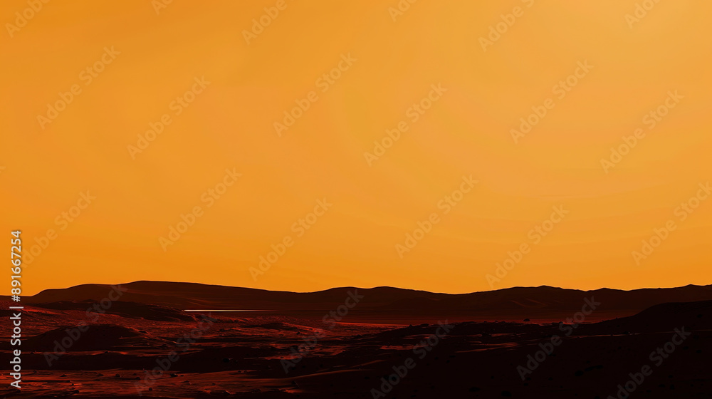 landscape on mars with silhouette of mountains at sunset