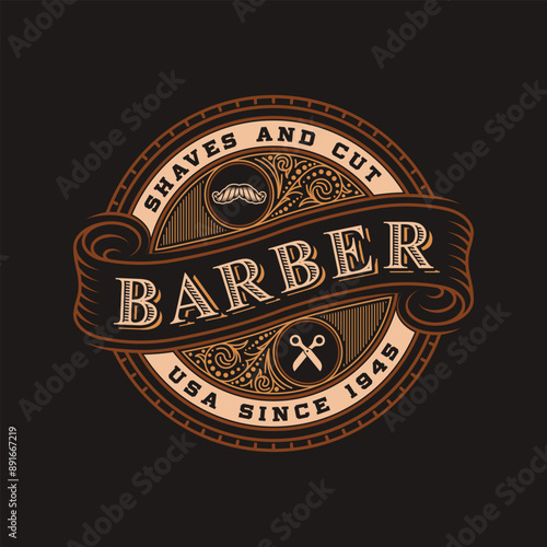 Vintage luxury badge logo template. Suitable for barber shop, tattoo studio, whiskey, alcohol, beer, salon, shop signage.