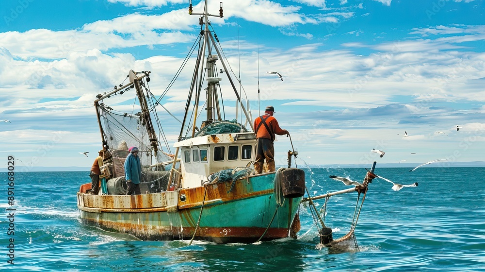 Fishing boat. Boat sailing in sea. Fisherman. High quality AI generated image Fishing boat. Boat sailing in sea. Fisherman. High quality AI generated image