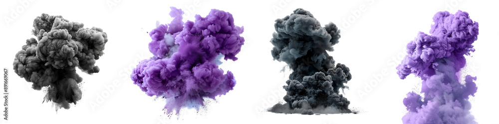 Collection of colorful smokes explosions and blast isolated on transparent or white background Collection of colorful smokes explosions and blast isolated on transparent or white background
