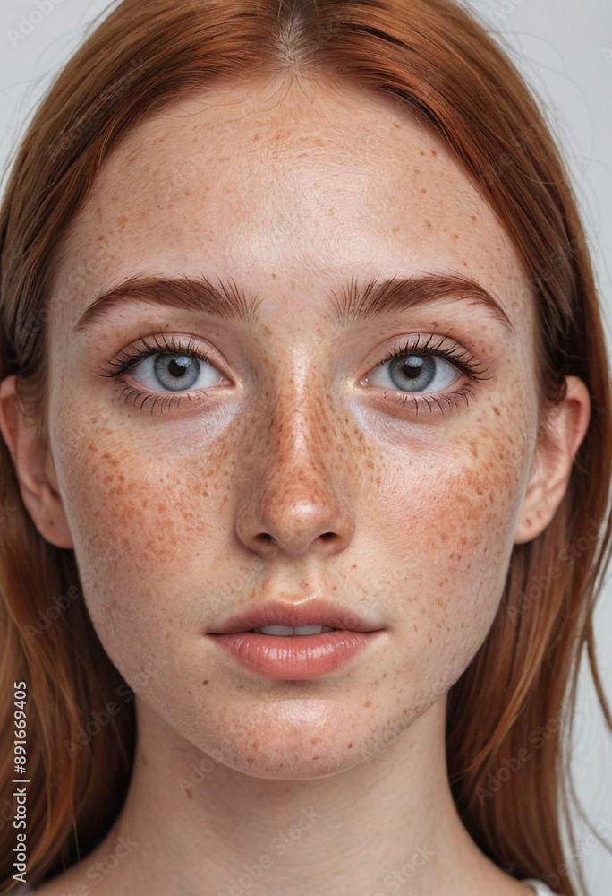 Influencer with freckles proudly displays their bare face. Influencer with freckles proudly displays their bare face.