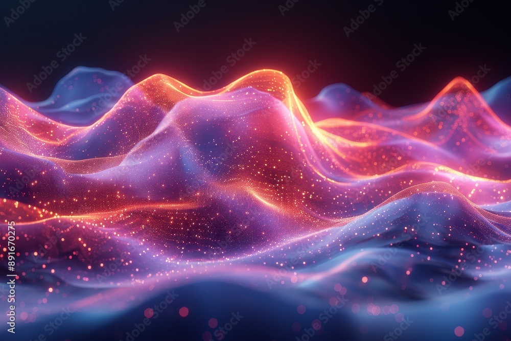 3D render of sound waves in pink and blue colors on black background, futuristic, high-tech, sound spectrum.
3D render of sound waves in pink and blue colors on black background, futuristic, high-tech, sound spectrum.