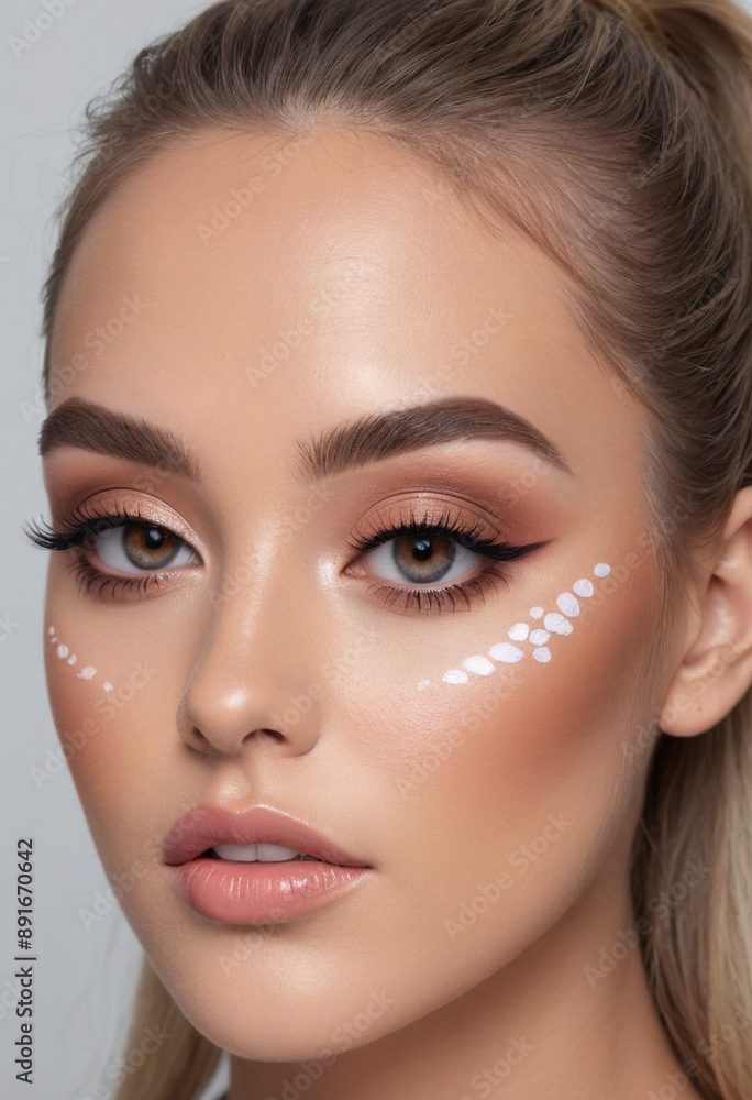 Fototapeta premium Influencer tests out a new makeup trend. 