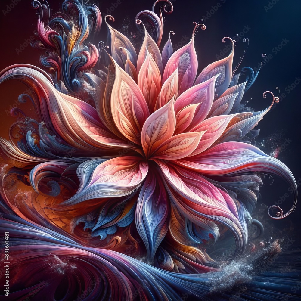 Luminous digital art featuring vibrant abstract flowers with intricate swirls and colorful petal patterns Luminous digital art featuring vibrant abstract flowers with intricate swirls and colorful petal patterns