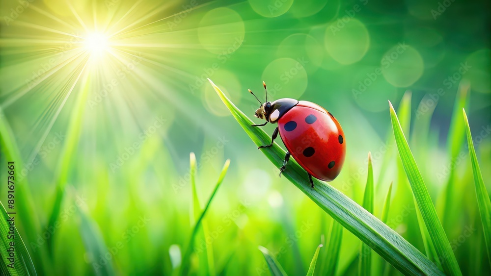 A vibrant red ladybug perched on lush green grass, insect, beetle, spotted, nature, wildlife, garden, small, colorful, macro A vibrant red ladybug perched on lush green grass, insect, beetle, spotted, nature, wildlife, garden, small, colorful, macro