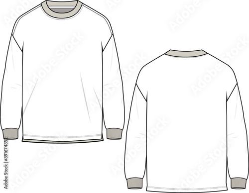 UNISEX WEAR SWEATSHIRT FRONT AND BACK FLAT SKETCH DESIGN VECTOR ILLUSTRATION