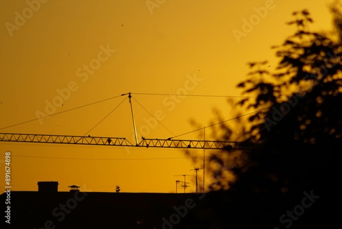 construction site at sunset