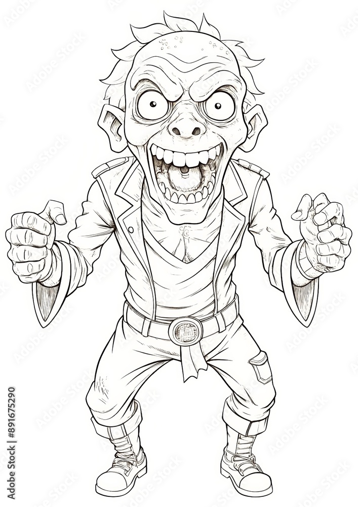 Fototapeta premium Detailed Laughing Undead Coloring Sheet: Perfect for Halloween-Themed Coloring Activities