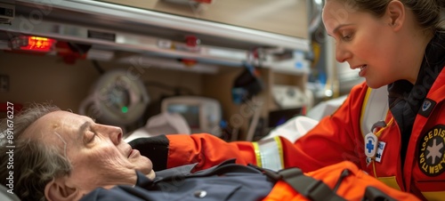 EMT Checking on Patient in Ambulance