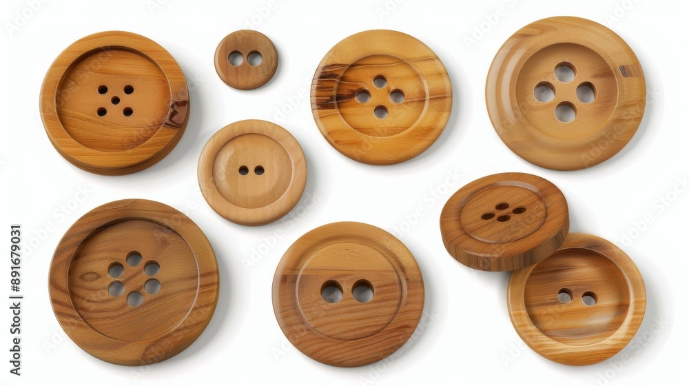 Fototapeta premium wooden buttons isolated on white. Kitchen utensils isolated on white. Photo realistic photo.