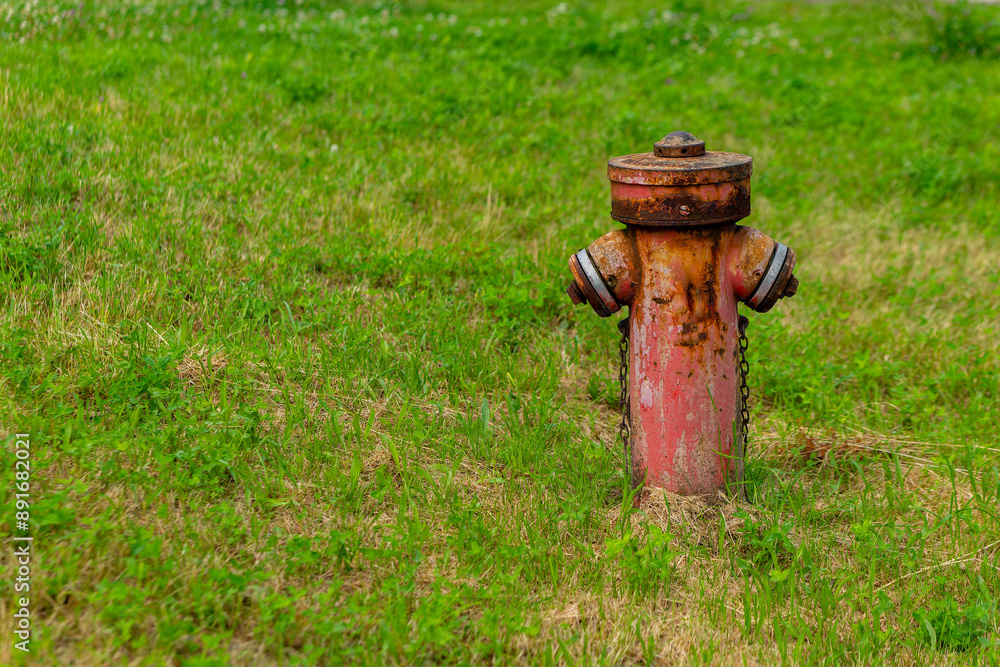 red fire hydrant is sitting in a grassy field red fire hydrant is sitting in a grassy field