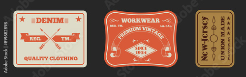 Set of vintage original blue jeans raw denim labels, genuine exclusive	
