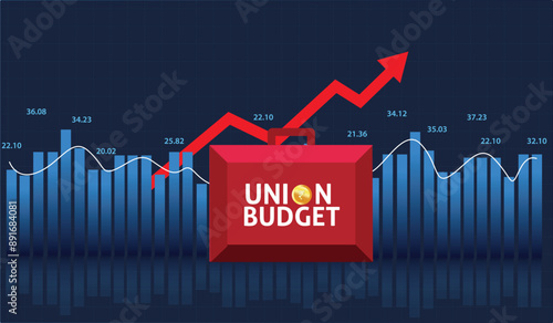 budget briefcase and growth arrow. finance background. union budget vector illustration