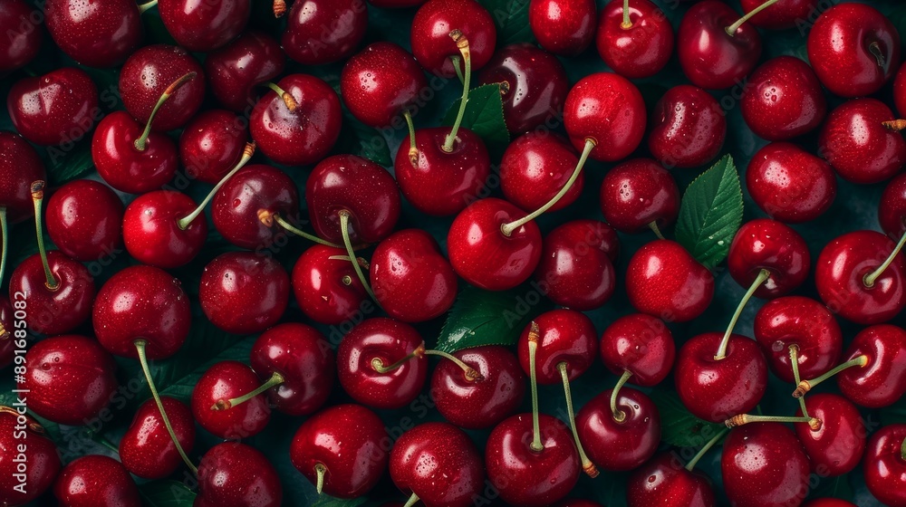Top view of fresh various cherries, nutritious natural fruits, healthy diet concept Top view of fresh various cherries, nutritious natural fruits, healthy diet concept