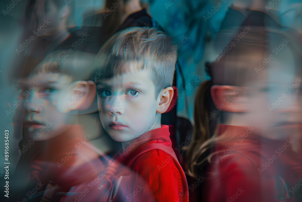 Fototapeta premium Portrait of a sad boy experiencing school bullying and harassment from classmates