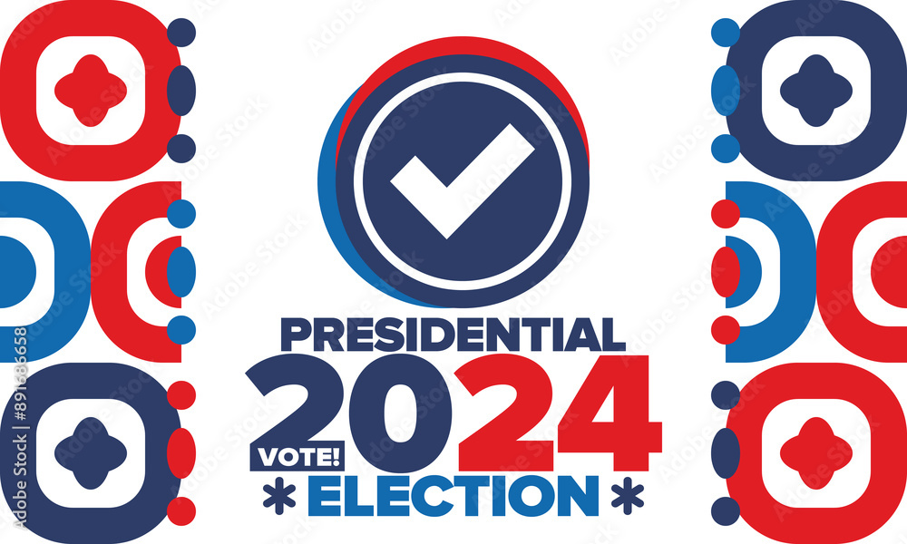 Presidential Election 2024 in United States. Vote day, November 5. US Election campaign. Make your choice! Patriotic american vector illustration. Poster, card, banner and background Presidential Election 2024 in United States. Vote day, November 5. US Election campaign. Make your choice! Patriotic american vector illustration. Poster, card, banner and background