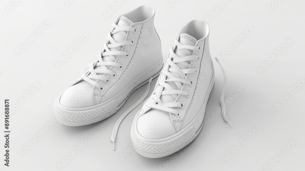 3D white model of a pair of sneakers mock up isolated on white background. Footwear isolated on white. Photo realistic photo. 3D white model of a pair of sneakers mock up isolated on white background. Footwear isolated on white. Photo realistic photo.