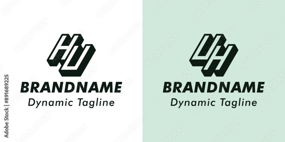 Fototapeta premium Letters HU and UH 3D Monogram Logo, Suitable for business with UH or HU initials