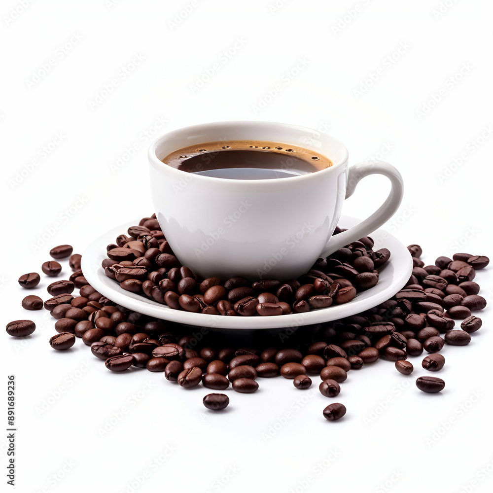 cup of coffee with beans cup of coffee with beans