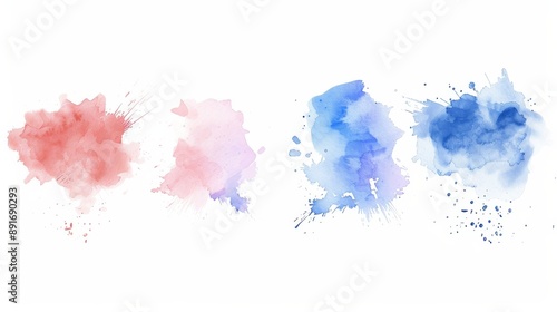 light faint watercolor blotches splash splashes set isolated on white background. Lighting isolated on white. Photo realistic photo.