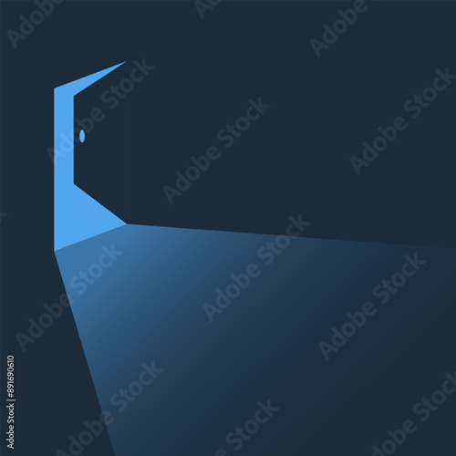 Open doors of opportunity and success. Vector showing a door slightly open spreading light from the other side. Mysterious entrance of a room in the dark. Business opportunity posts and posters.