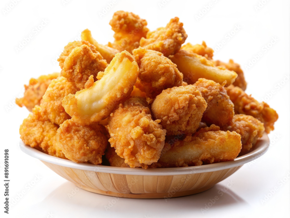 Pile of Popcorn Chicken on white background Pile of Popcorn Chicken on white background