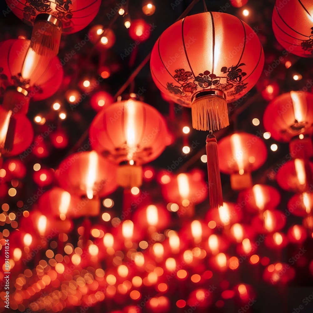 Shallow focus photography of red paper lanterns bright light in Mid Autumn festival or Lunar New year Shallow focus photography of red paper lanterns bright light in Mid Autumn festival or Lunar New year