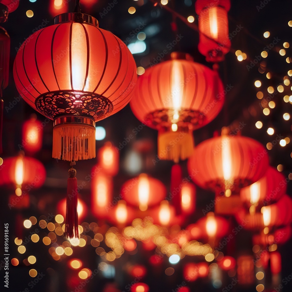 Shallow focus photography of red paper lanterns bright light in Mid Autumn festival or Lunar New year Shallow focus photography of red paper lanterns bright light in Mid Autumn festival or Lunar New year