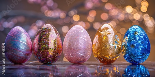 Metallic glossy glittering easter eggs, abstract easter eggs, easter --ar 2:1 --stylize 400 Job ID: 39a7a045-49d8-46a1-ba6e-0bb97a7e607b