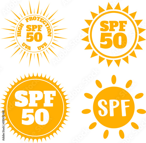 SPF 50 icon. UV protection. UVA UVB protection. Vector Illustration.