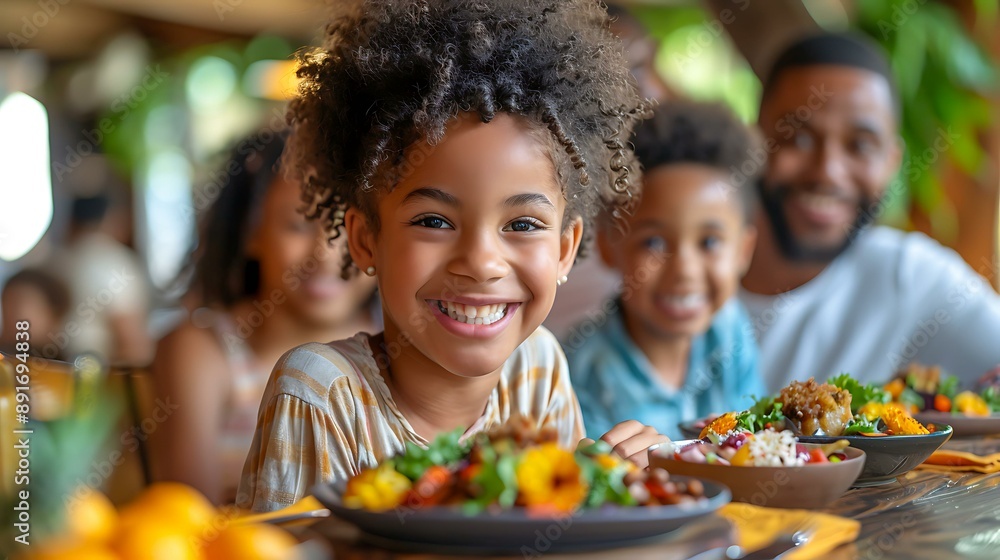 A vibrant, joyful family enjoys a meal together at a beautifully decorated table. Perfect for illustrating family gatherings, happiness, and healthy dining. A vibrant, joyful family enjoys a meal together at a beautifully decorated table. Perfect for illustrating family gatherings, happiness, and healthy dining.