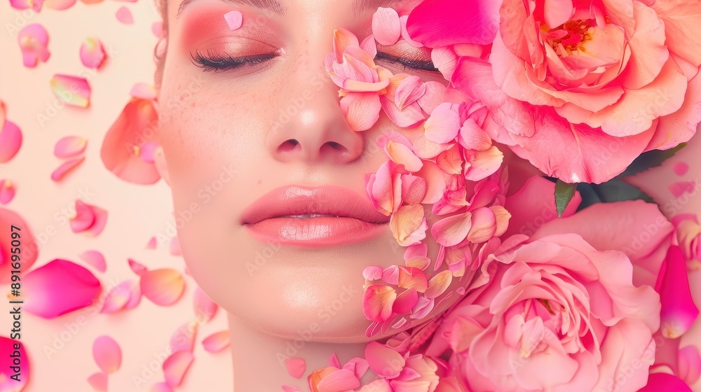 Close-up of a supermodel representing a beauty supplement brand, showcasing the glowing effects of daily vitamins and skincare Close-up of a supermodel representing a beauty supplement brand, showcasing the glowing effects of daily vitamins and skincare